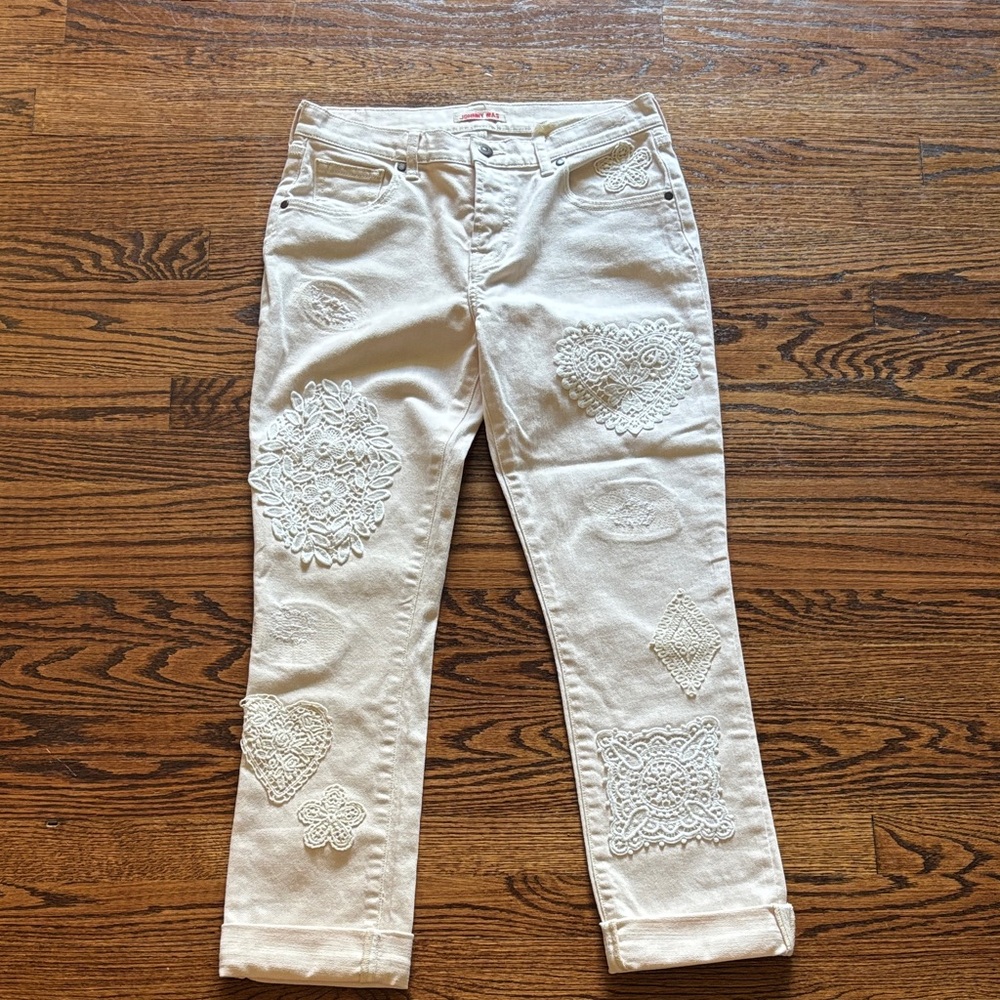 Johnny Was Dolly Boyfriend Jean, Ecru, Size 26